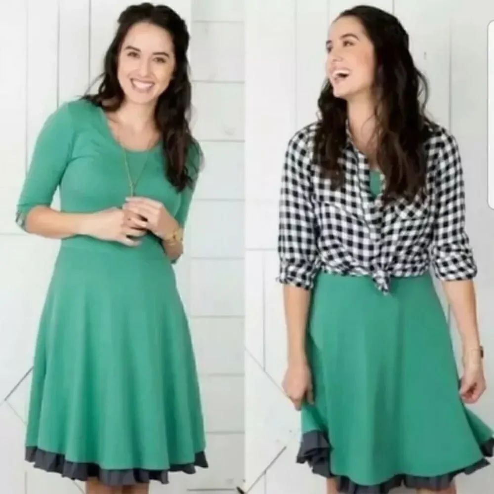 Matilda Jane Joanna Gaines jersey knit fit and flare layered dress modest XS